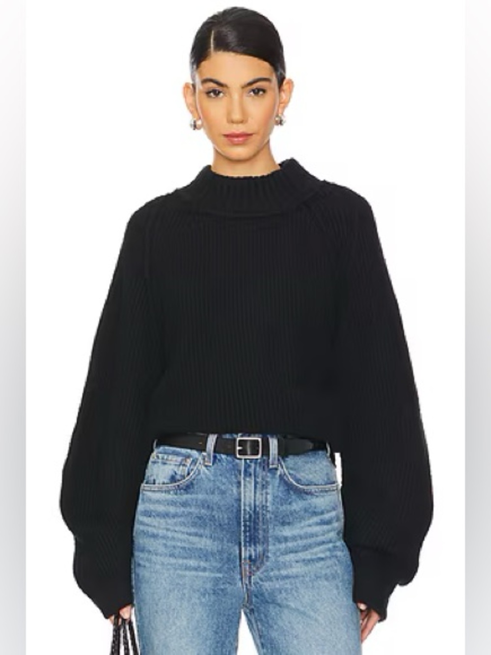 NWT Free People Sunbeam Sweater Chunky Ribbed Mock Neck Black | Size M